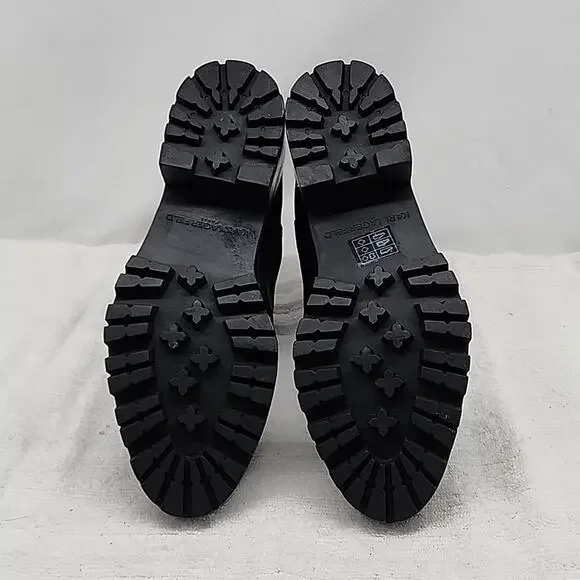 🐉KARL LAGERFELD🐉PORSHAY🐉PARIS BLACK LEATHER CHUNKY LUG SOLE LADIES 6.5 NWOB